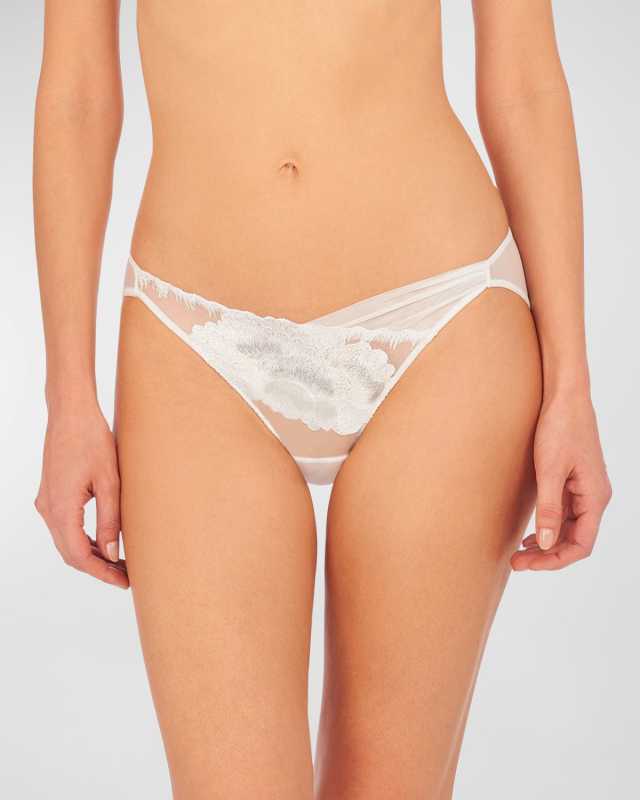 Floral-Embroidered Mesh Bikini Briefs